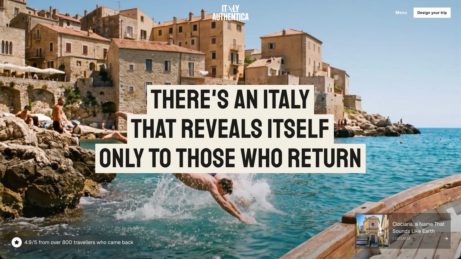 La home del sito di Italy Authentica